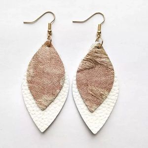 Brown/Cream Genuine Leather Earrings